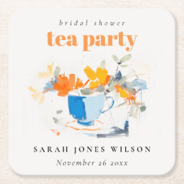 Porta-copo De Papel Quadrado Conjunto de Chá de Noiva de Xícara de Chá Floral M