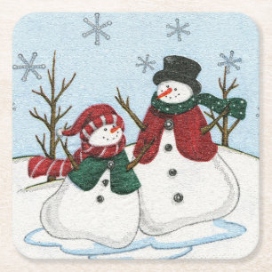 Porta-copo De Papel Quadrado Conjunto de Portas copos de Natal de Snowmen muito
