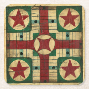 Porta-copo De Papel Quadrado Conselho de Jogo Antique Parcheesi por Ethan Harpe
