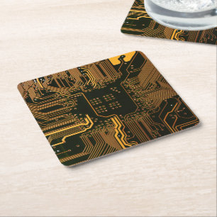 Porta-copo De Papel Quadrado Conselho do circuito do computador legal laranja