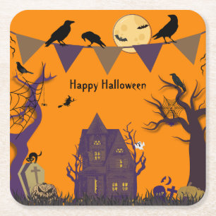 Porta-copo De Papel Quadrado Convite à Festa de Halloween Spooky