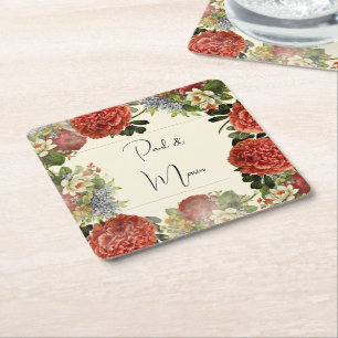 Porta-copo De Papel Quadrado Convite de Casamento de BOHO Floral Retro