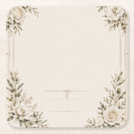 Porta-copo De Papel Quadrado Convite de Casamento Elegante em Marfim com Champa