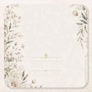 Porta-copo De Papel Quadrado Convite de Casamento Tradicional com Botânica Refi
