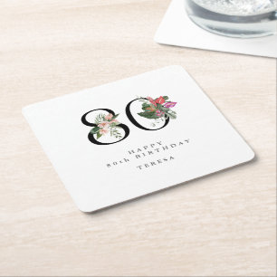 Porta-copo De Papel Quadrado Convite Tropical Simples e Elegante para 80º Anive