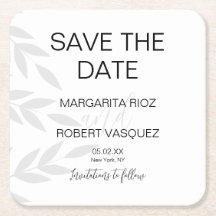 Convites de Save the Date cinza branco com galhos 