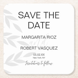 Porta-copo De Papel Quadrado Convites de Save the Date cinza branco com galhos 