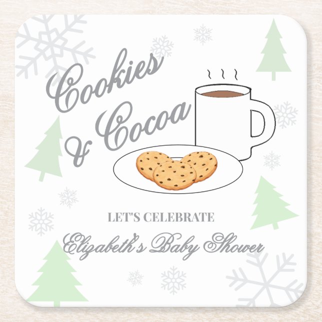 Porta-copo De Papel Quadrado Cookies & Cocoa Baby Shower (Frente)