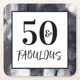 Porta-copo De Papel Quadrado Cool Black and white 50 and Fabulous Birthday