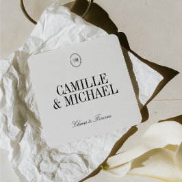 Porta-copo De Papel Quadrado Copo de Bebida de Casamento Minimalista Monograma