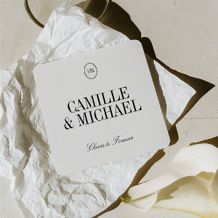 Porta-copo De Papel Quadrado Copo de Bebida de Casamento Minimalista Monograma