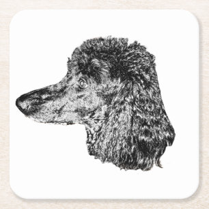 Porta-copo De Papel Quadrado Copo de Cachorro – Retrato Detalhado em Preto e Br