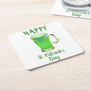 Porta-copo De Papel Quadrado Copo de Cerveja Verde Feliz Dia de São Patrício