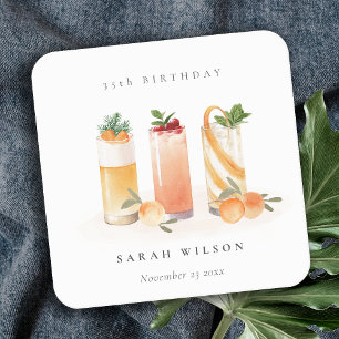 Porta-copo De Papel Quadrado Coquetel de Frutas Lindas Laranja Bege Aniversário