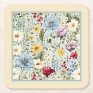 Porta-copo De Papel Quadrado Cor amarela com padrão floral delicado