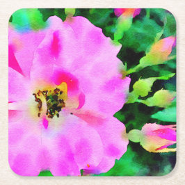 Porta-copo De Papel Quadrado Cor d'água rosa púrpura dos Rosas de Verão