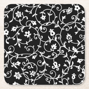 Porta-copo De Papel Quadrado Cor damasco vitoriana, preto e branco,