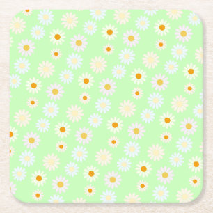 Porta-copo De Papel Quadrado Cor-de-água doce colorida Daisy Pattern Green