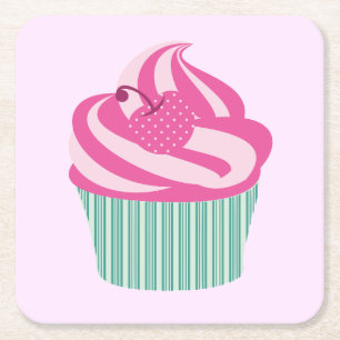 Porta-copo De Papel Quadrado Cor-de-rosa-branca Pastel-rosa-Cupcake