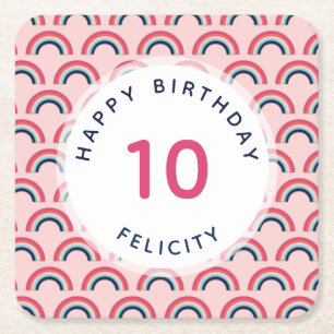 Porta-copo De Papel Quadrado Cor-de-rosa do nome personalizado da festa de aniv