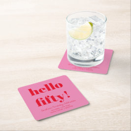 Porta-copo De Papel Quadrado Cor-de-rosa e vermelho 50º aniversário personaliza