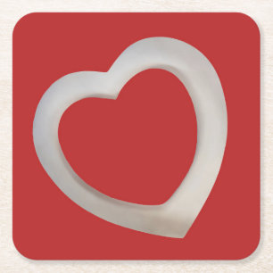 Porta-copo De Papel Quadrado Coração branco mínimo de Namorados vermelho 3D