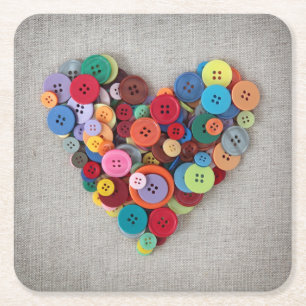 Porta-copo De Papel Quadrado Coração colorido dos botões