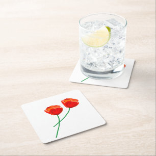 Porta-copo De Papel Quadrado Coração das Flores Vermelhas Poppy