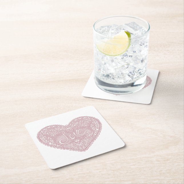 Porta-copo De Papel Quadrado Coração de amor de renda rosa (Insitu)