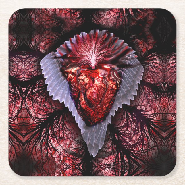 Porta-copo De Papel Quadrado Coração em chamas (Frente)