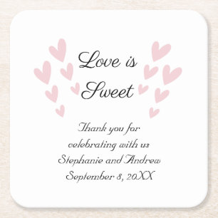 Porta-copo De Papel Quadrado Coração Rosa Personalizado Amor é Doce Casamento