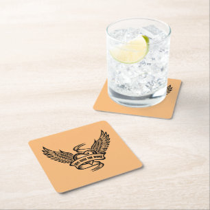 Porta-copo De Papel Quadrado Coração Vintage com Asas