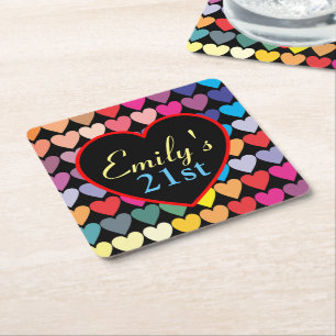 Porta-copo De Papel Quadrado Corações Coloridos de Arco-Íris Personalizados 21º