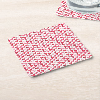 Porta-copo De Papel Quadrado Corações de Aquarela Vermelhos e Rosados para o Di