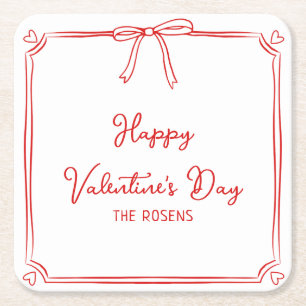 Porta-copo De Papel Quadrado Corações de Arco Vermelho Cute de Partidos de Dia 