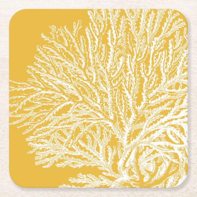 Porta-copo De Papel Quadrado Coral Amarelo e Branco (Frente)