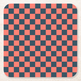 Porta-copo De Papel Quadrado Coral and navy checkerboard pattern
