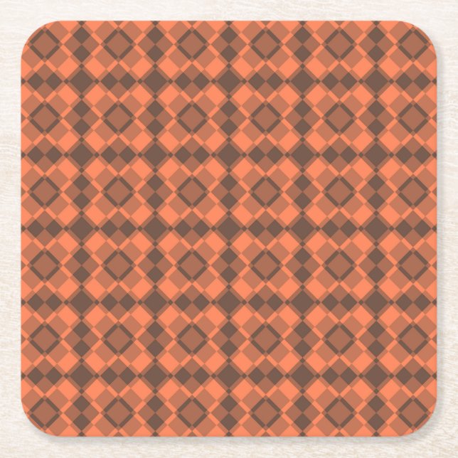 Porta-copo De Papel Quadrado Coral Brown Checker Argyle Pattern (Frente)