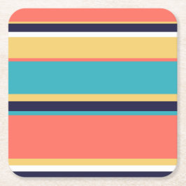 Porta-copo De Papel Quadrado Coral vivo, listras azuis e amarelas