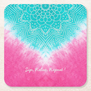 Porta-copo De Papel Quadrado Corante rosa e azul colado com modo Mandala