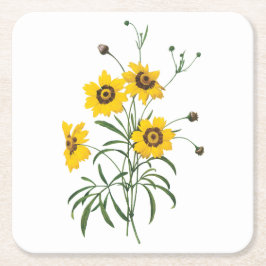 Porta-copo De Papel Quadrado coreopsis (Coreopsis elegans) por Redouté