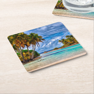 Porta-copo De Papel Quadrado Cores de água na praia havaiana, Bonito, em forma