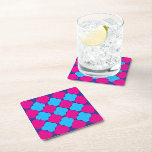 Porta-copo De Papel Quadrado Cores de Dopamina Quatrefoil Rosa Quente Azul Cozi