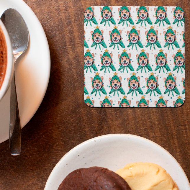 Porta-copo De Papel Quadrado Corgi Dog Breed Christmas (Criador carregado)