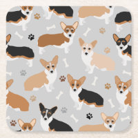 Corgi Dog Paws e Bones Square Paper Porta copos