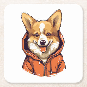 Porta-copo De Papel Quadrado Corgi Engraçado Vestindo Moletom