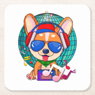 Porta-copo De Papel Quadrado Corgi Kawaii Cute Dançante, Pup Música