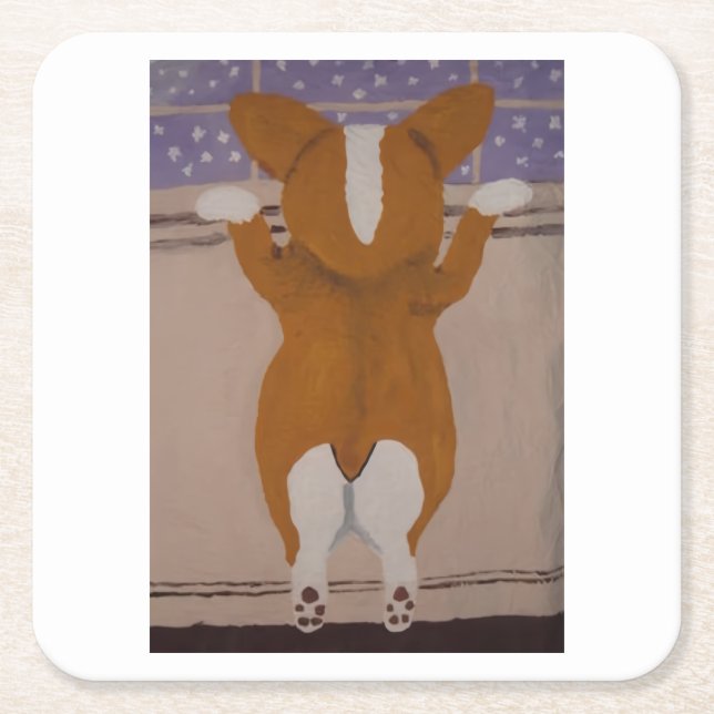 Porta-copo De Papel Quadrado Corgi looking out window (Frente)