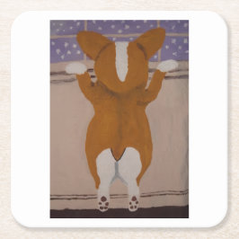 Porta-copo De Papel Quadrado Corgi olhando pela janela
