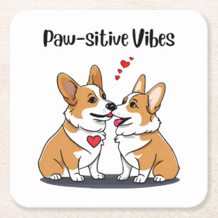 Porta-copo De Papel Quadrado Corgis Vibes no Amor